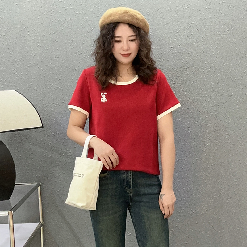 EF频道2023时尚新款简约兔子短袖T恤8482韩版显瘦小众休闲体恤女
