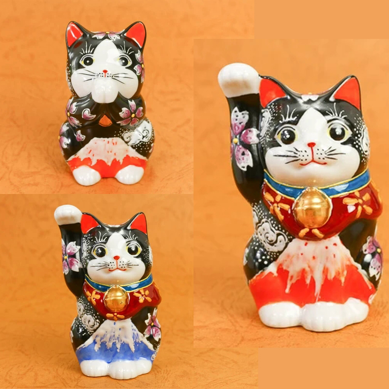 日本代购 九谷烧 招财猫 樱花富士山 传统和风 开运招财纳福摆件