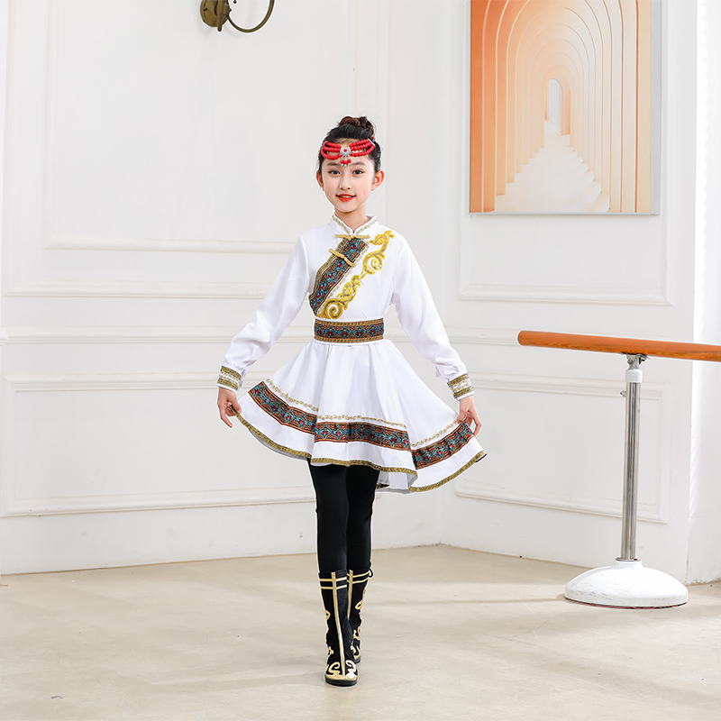 新款儿童蒙古舞蹈演出服少数民族六一表演服草原筷子舞蒙古袍女童