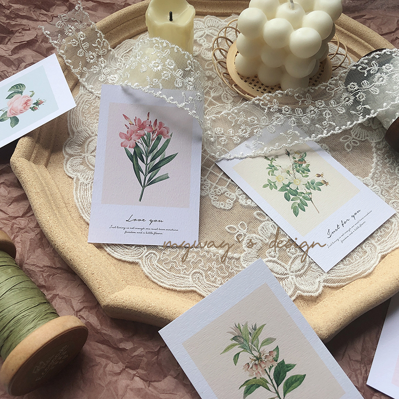 复古植物花卉小卡片吊牌鲜花店花束养护卡手写祝福卡定制设计印刷