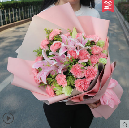 新款欧式康乃馨百合花束母亲节送妈妈长辈礼物沈阳北京 全国可定