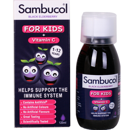 【25.9月】英国进口Sambucol 1-12岁儿童黑接骨木糖浆120ml*1瓶装