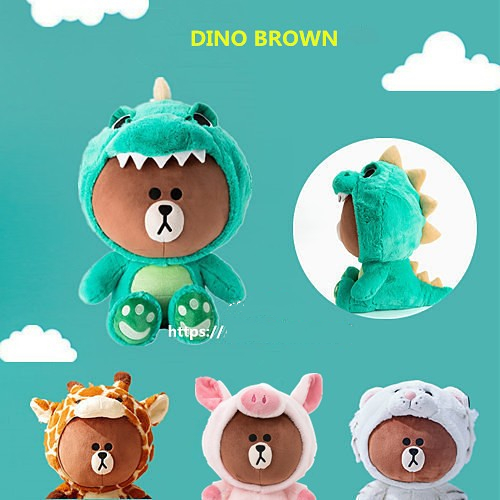 韩国专柜正品LINE FRIENDS恐龙小猪正版布朗熊抱枕玩偶毛绒公仔