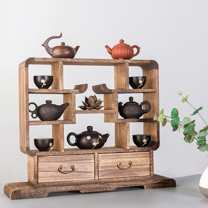 小博古架实木中式迷你桌面小型茶具茶杯茶壶架子置物架摆件展示架