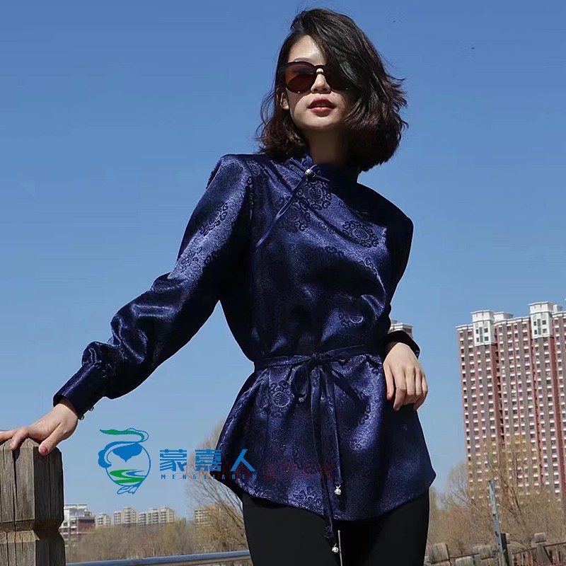 新款蒙古族蒙古袍女秋季长袖上衣蒙古服装日常生活装外套短款衬衫