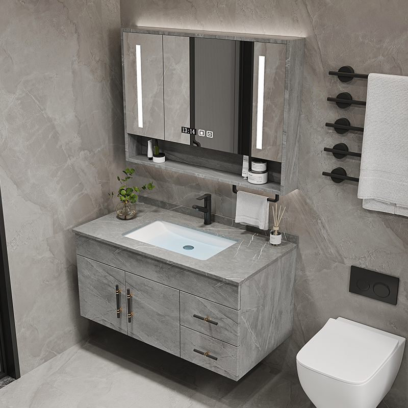 新款岩板浴室柜组合卫浴套装实木洗手洗脸池面盆卫生间小户洗漱台