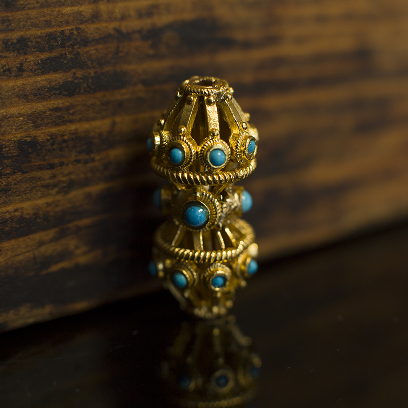 西藏藏式九股金刚杵 炸珠工艺 18K金色隔珠 饰品配珠 散珠佛珠手