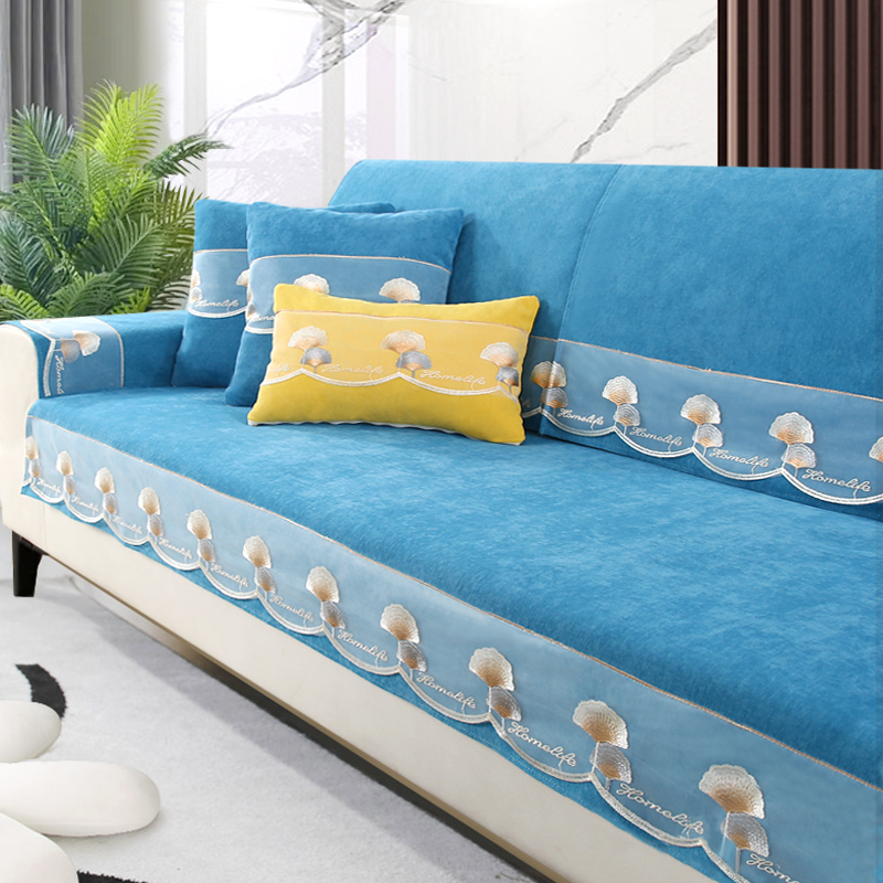 雪尼尔沙发垫四季通用防滑坐垫沙发套子纯色简约现代靠背巾防猫抓