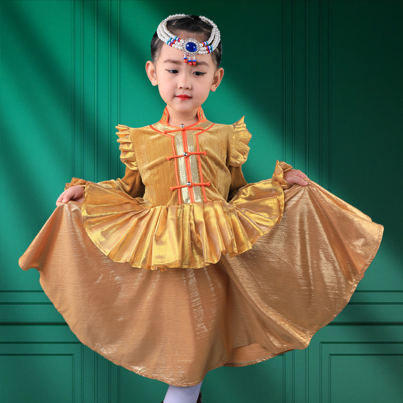 儿童女内蒙古族长袍服饰高端定制民族古风舞蹈演出拍摄连衣公主裙