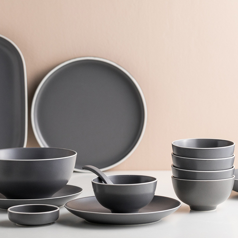 北欧创意陶瓷餐具哑光釉碗盘碟个性灰色碗碟套装ins风盘子碗家用