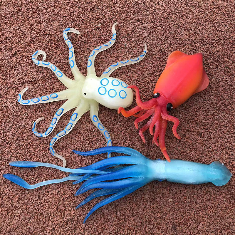 仿真海洋动物模型大王乌贼八爪鱼章鱼安康鱼鱿鱼软胶儿童解压玩具