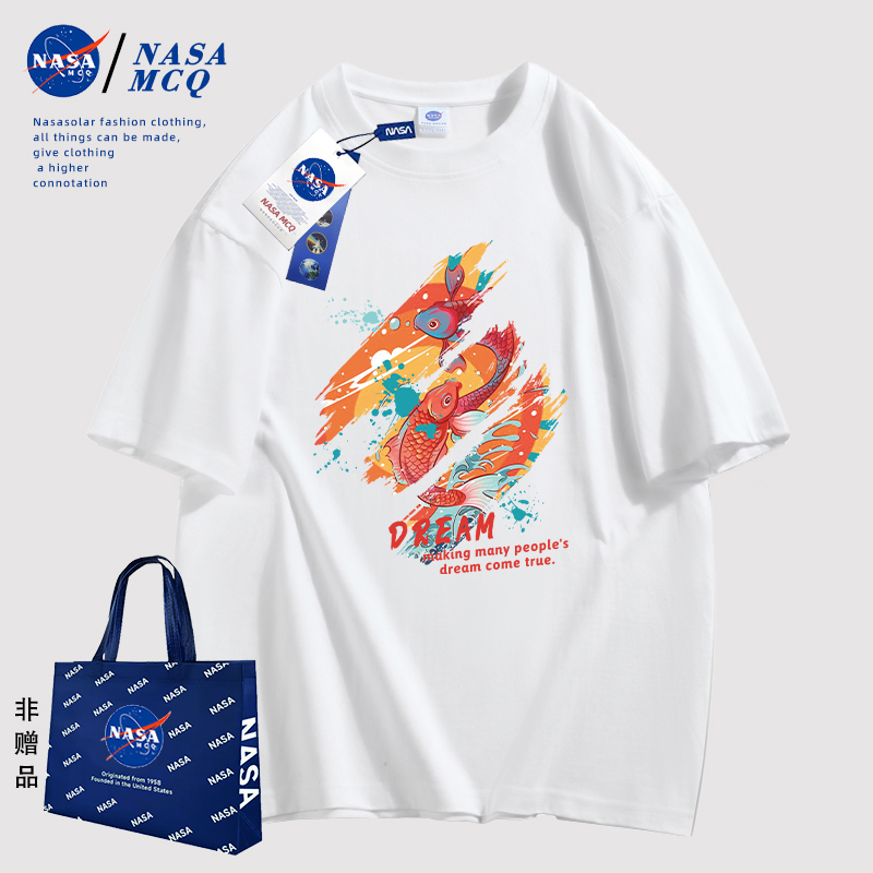 NASA联名2024夏季新款动漫印花情侣同款T恤户外时尚潮流短袖BW