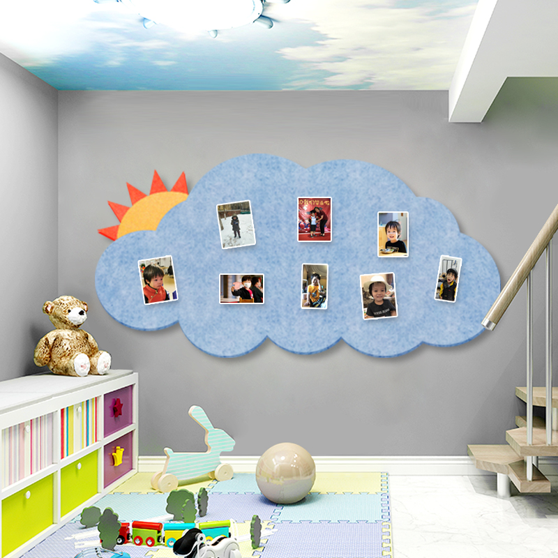 太阳云朵毛毡墙贴彩色背胶软木板照片墙公告栏幼儿园区角环创装饰