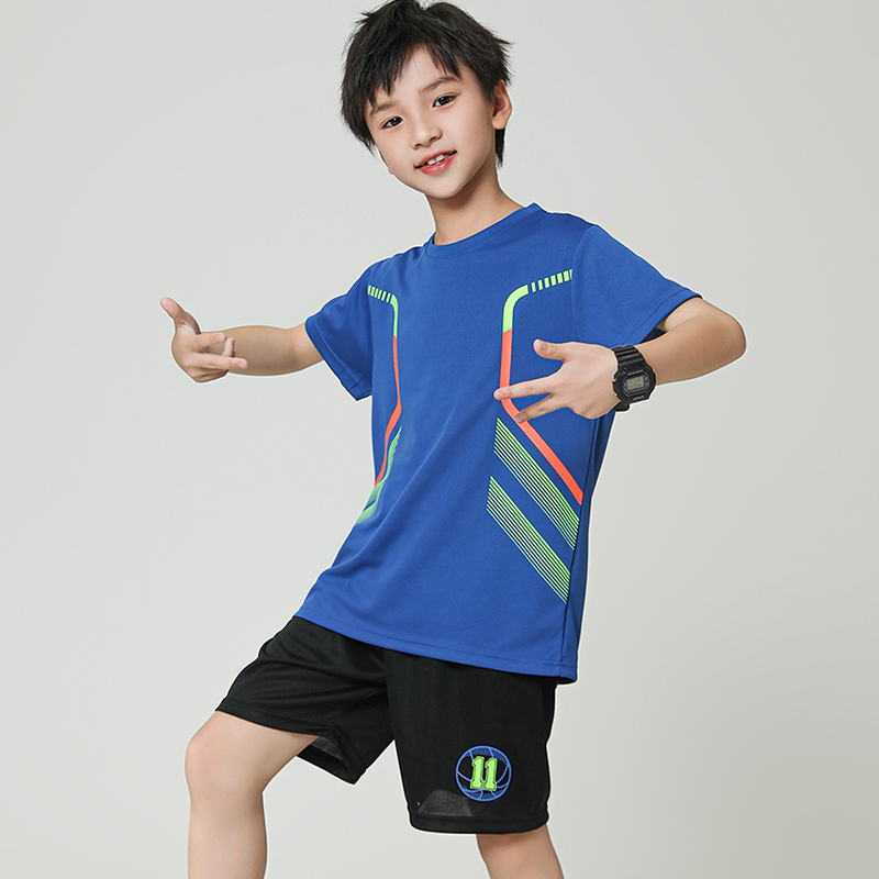 儿童运动套装夏季新款男童速干短袖短裤两件套蓝球服训练服