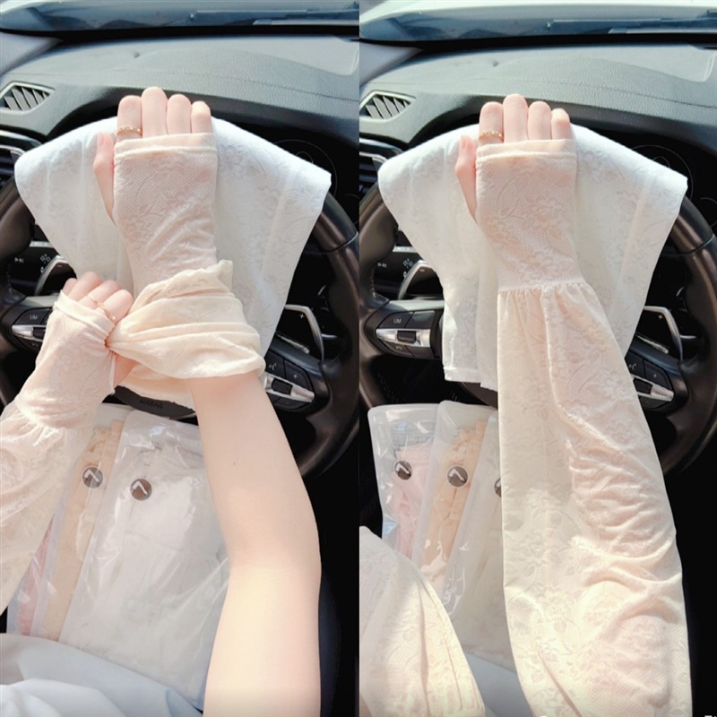 温柔仙女风蕾丝防晒冰袖女款夏季薄款开车宽松护手臂冰丝袖套透气