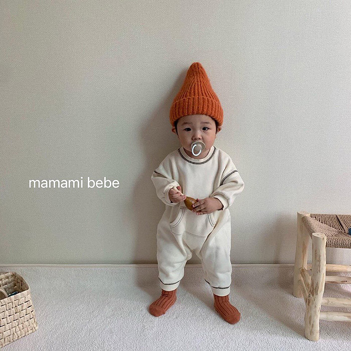 日本韩国童装ins婴童秋装婴儿撞色拷边爬服婴幼儿宝宝连体衣哈