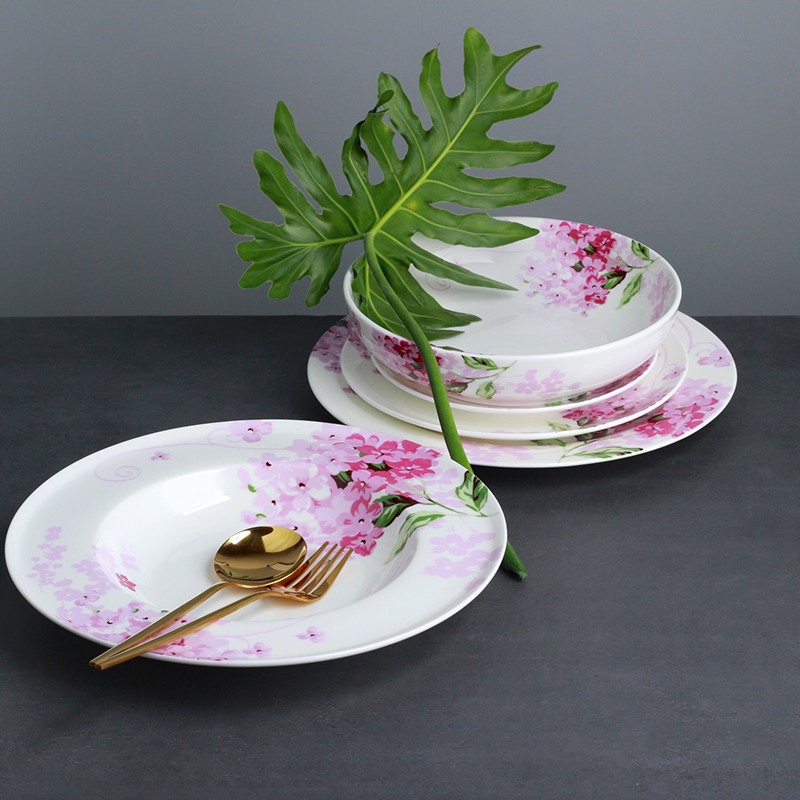 紫丁香系列唐山骨瓷盘碟家用盘子中式深盘陶瓷菜盘微波炉适用餐盘