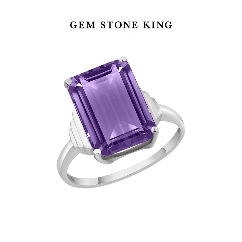 Gem stone king7.1克拉方形紫水晶戒指925银时尚彩色宝石紫晶女戒
