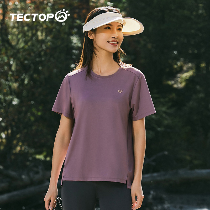 探拓户外夏季弹力透气圆领短袖速干衣女士款登山徒步跑步运动T恤