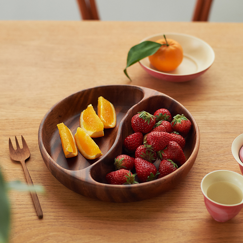 肆月家用水果干果茶点盘轻奢高端零食盒木制果盘客厅茶几点心盘