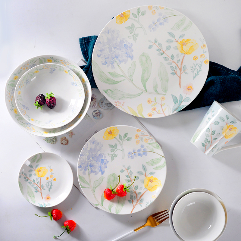 欧式家用原单陶瓷餐具创意清新花卉小碗咖啡杯碟马克杯菜盘子套装