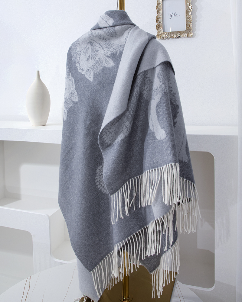 owool冬季新品 纯羊绒双面提花重磅加厚保暖卧室客厅披毯欧式披肩