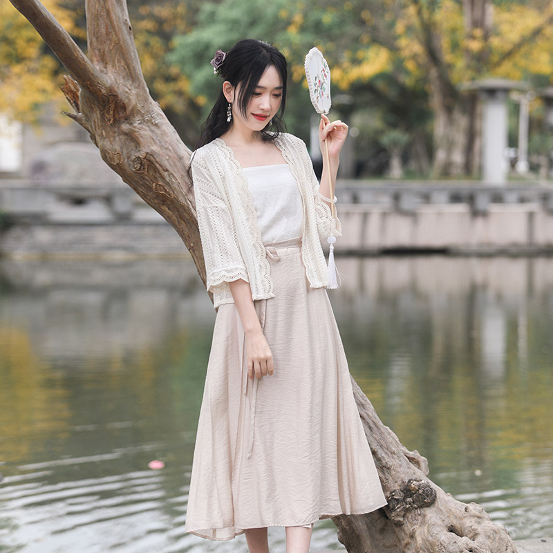 月芝猫【行云乐】2023春夏原创设计纯色古风改良汉元素半裙三件套