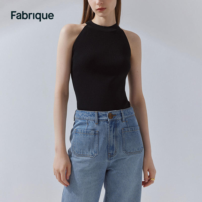 Fabrique BASIC纯色圆领插肩背心2023夏季修身无袖打底衫女