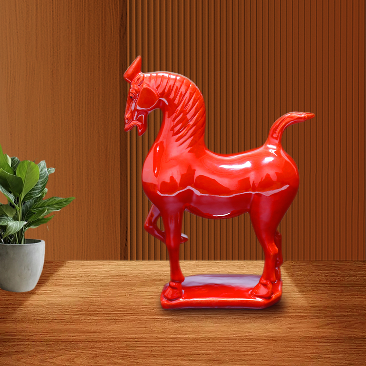 唐三彩马陶瓷马摆件客厅办公室招财红马装饰工艺品开业礼品