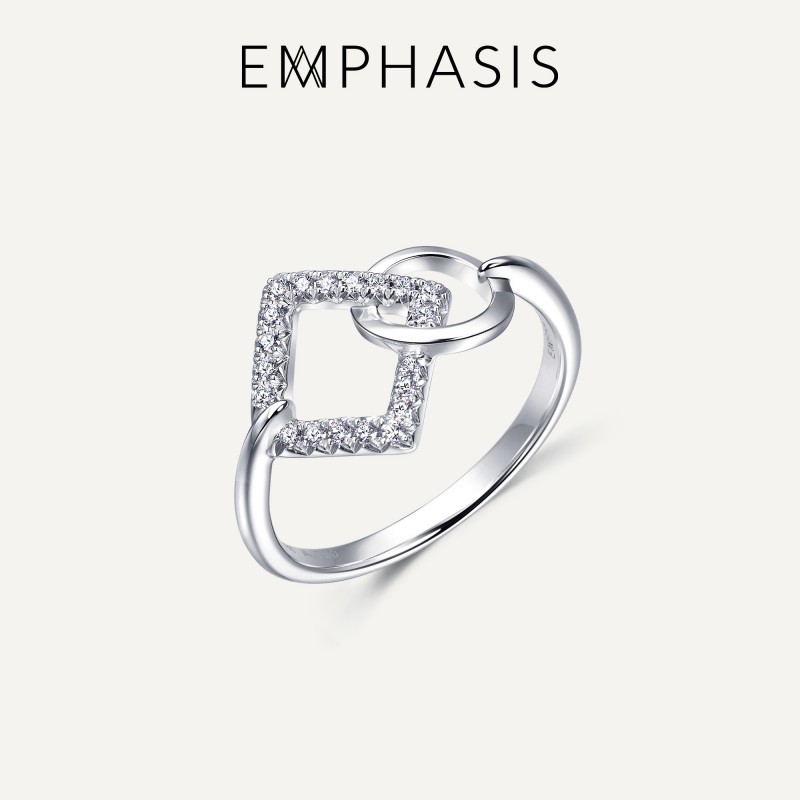 EMPHASIS艾斐诗「形」系列18K金几何极简镶嵌钻石戒指91339R预订