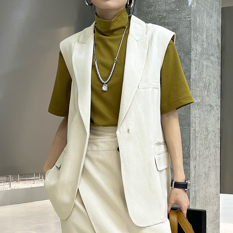 【lili～优选】设计师款纯色马甲亚麻混纺高端西装马甲