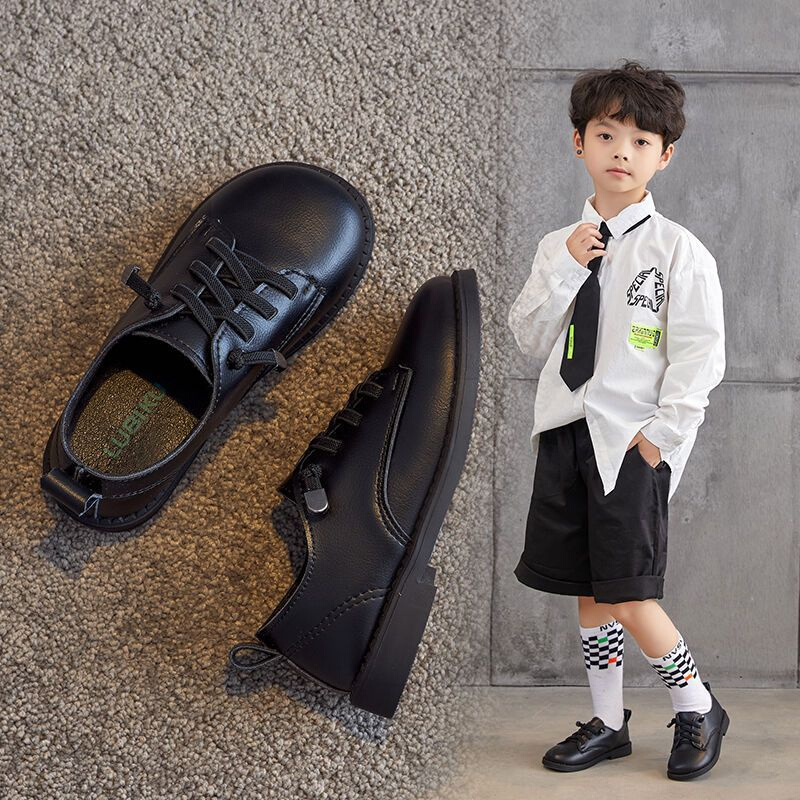 新款男童黑色皮鞋软皮软底表演春款演出小女孩英伦学生儿童鞋大童