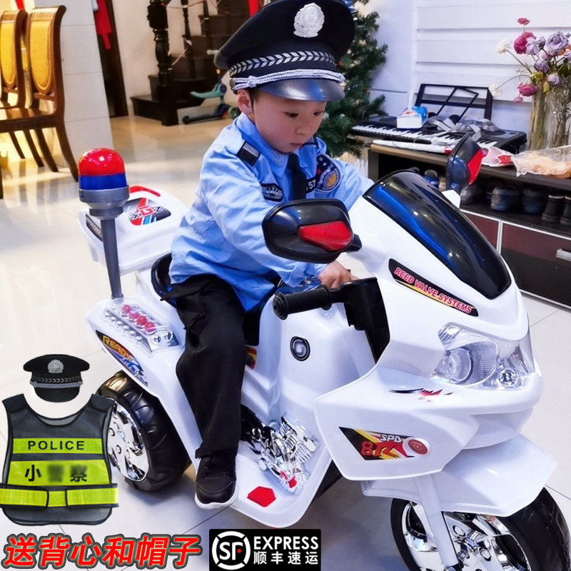 儿童警察摩托车电动110玩具车小摩托大童男孩可坐人童车双驱警车