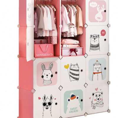 儿童衣柜现代简约家用卧室女孩宝宝婴儿小挂衣橱塑料简易收纳柜子