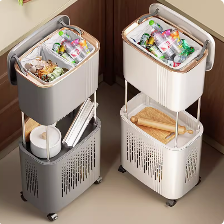 厨房垃圾桶家用移动高款带盖免弯腰大容量客厅卫生间厨余置物架