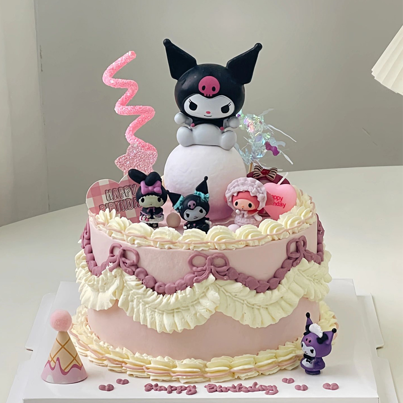 库洛米蛋糕装饰可爱白色黑色粉色搪胶发光月球灯儿童生日摆件装扮