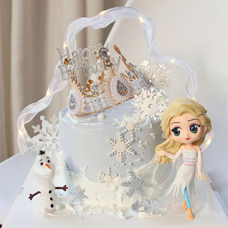 艾莎公主蛋糕装饰摆件冰雪奇缘雪宝雪花四代爱莎城堡生日烘焙插件