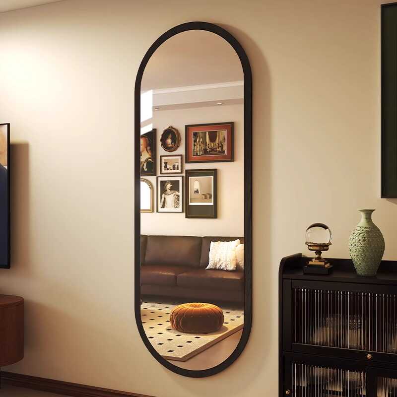 中古风椭圆镜壁挂穿衣镜家用异形挂墙全身镜卧室贴墙试衣镜双圆镜
