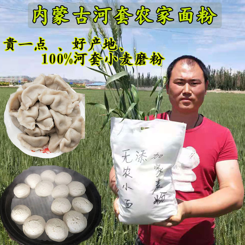内蒙古河套面粉农家自磨无添加巴盟小麦饺子高筋馒头面条烙饼9斤