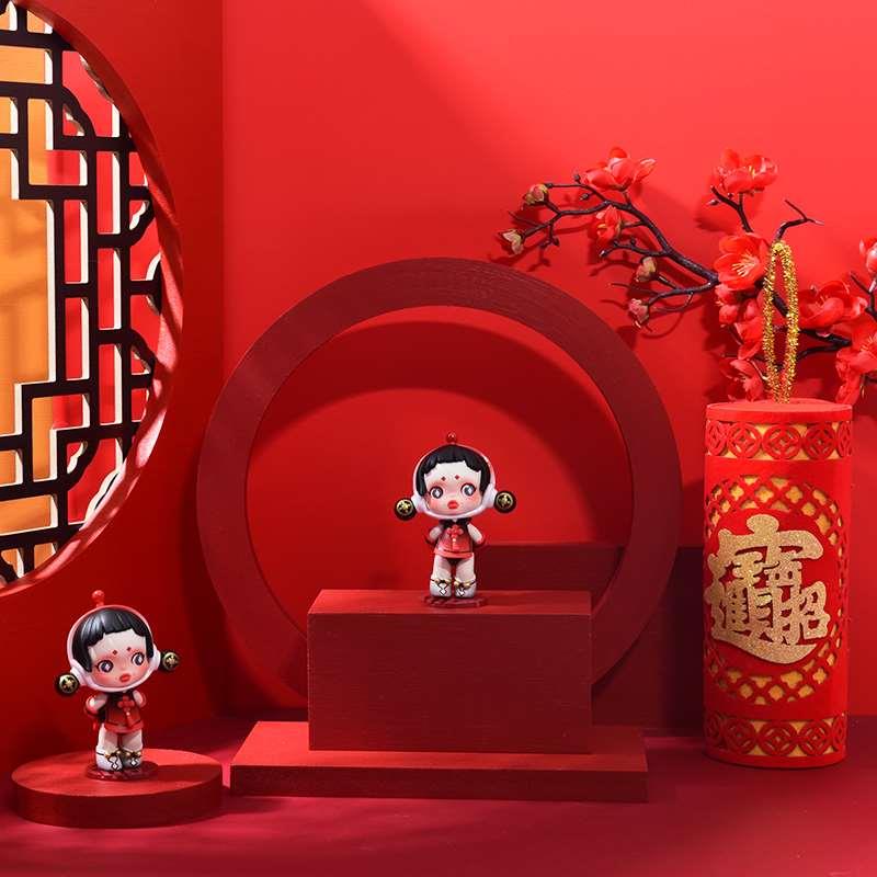 中秋节中国风摄影道具拍照背景板红色几何体套装国潮美妆饰品拍摄