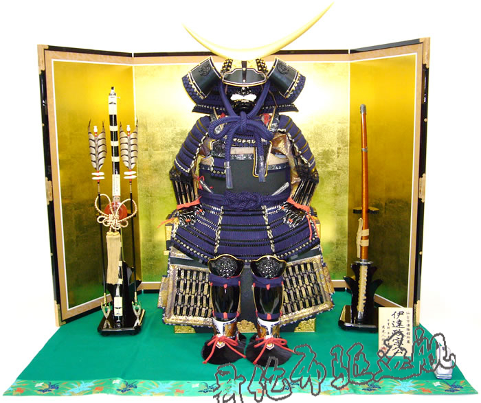 代购 日本武士人形铠甲摆件 伊達政宗人偶工艺品五月武士造型蓝色