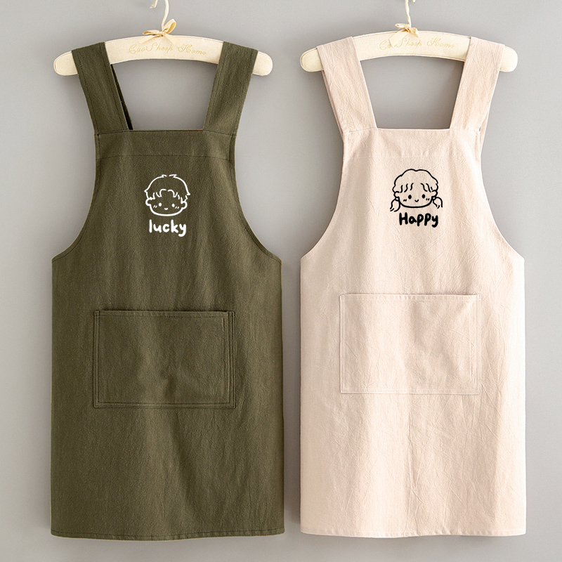 日系棉麻做饭防污耐脏围裙厨房家用透气女上班工作服定制logo印字