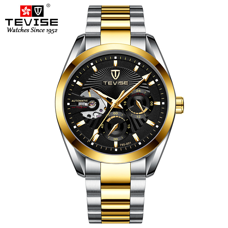 瑞士TEVISE特威斯品牌手表时尚多功能商务防水全自动机械男士表