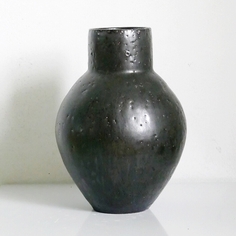 黑青色 中大号 粗陶花罐花瓶[允蕥集|夕暮黑] 纯手工拉坯