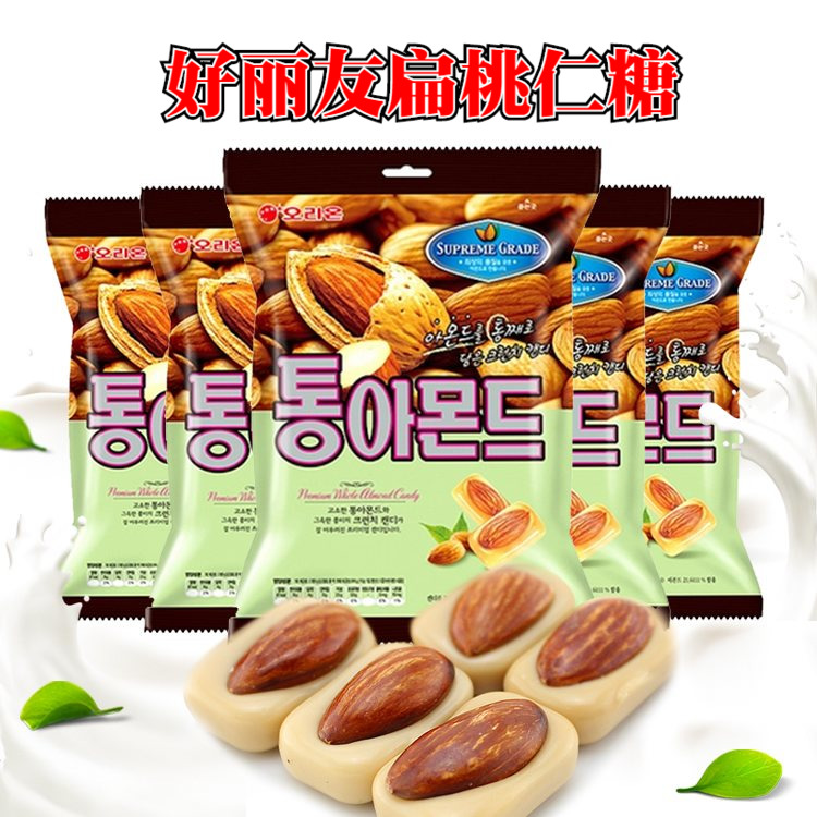 韩国进口好丽友扁桃仁奶糖喜糖果年货坚果奶味糖90g*5袋休闲零食