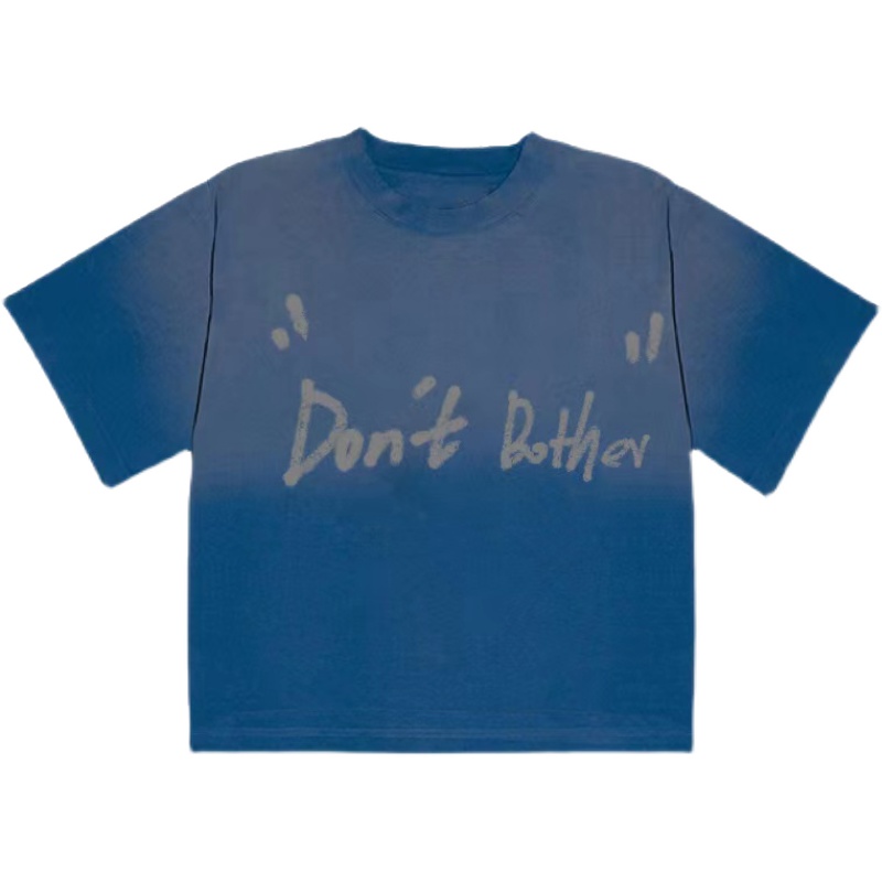 KINETIC「别烦我」重磅破坏水洗蓝标语印花短袖美式复古休闲Tee恤