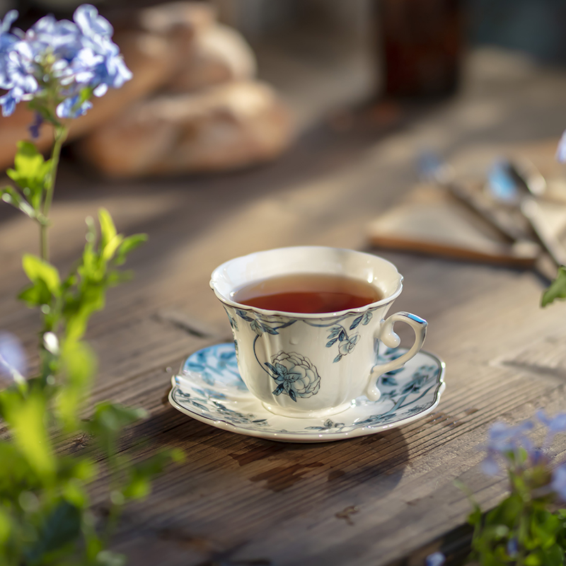 青花英式下午茶咖啡杯复古轻奢精致高档女士红茶杯陶瓷杯碟套装