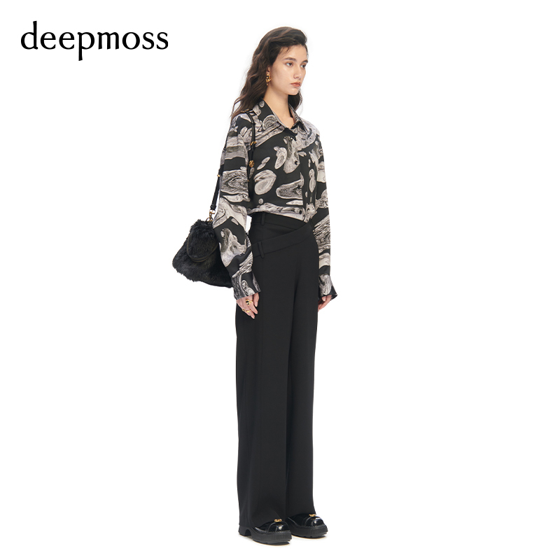 【deepmoss】春夏女装时尚复古潮流蔓延海螺化石印花长袖衬衫上衣