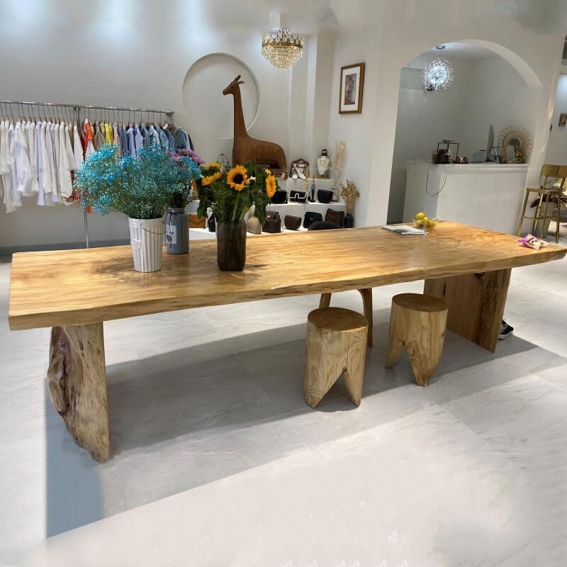 服装店原木展示桌实木中岛流水台创意大板桌中间摆放展示台泡茶桌