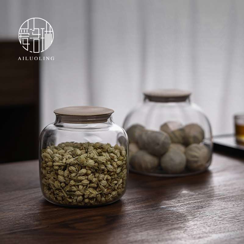 聚瓷阁 玻璃茶叶罐密封罐小号便携杂粮玻璃储物罐透明装茶叶罐子